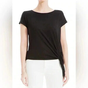 Max Studio Asymmetrical Jersey Cap Sleeve Side Tie Black Women Top Size‎ M